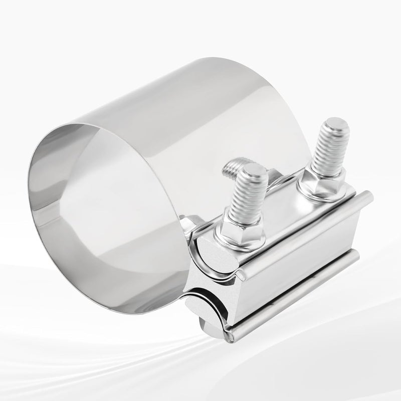 BIGREAT 3.5'' Inch Exhaust Clamp, 3 1/2 Inch Butt Joint Seal Band Sleeve Coupler - Universal for Exhaust System, 2PCS Polished T304 Stainless Steel - Image 2